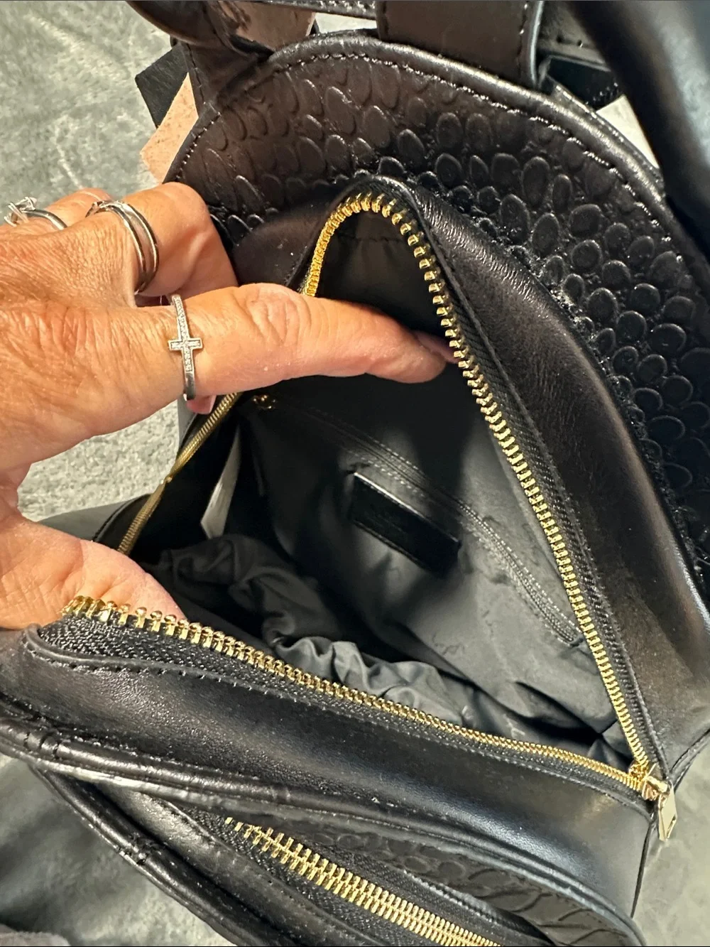 NWTS Vélez  Leather Black Croc-Embossed Mini Backpack